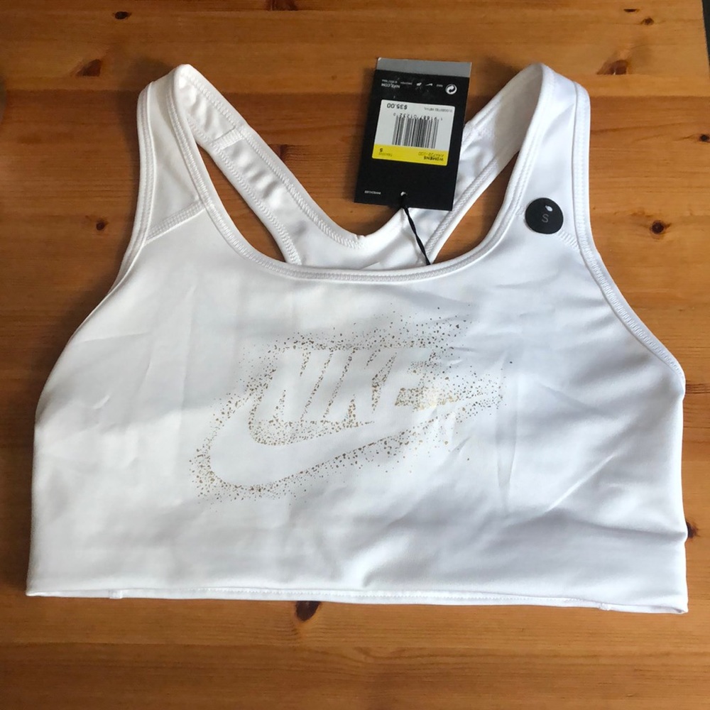 White and Gold Nike sports bra